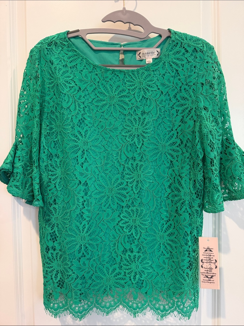 Nanette Lepore Emerald Green Floral Lace Top